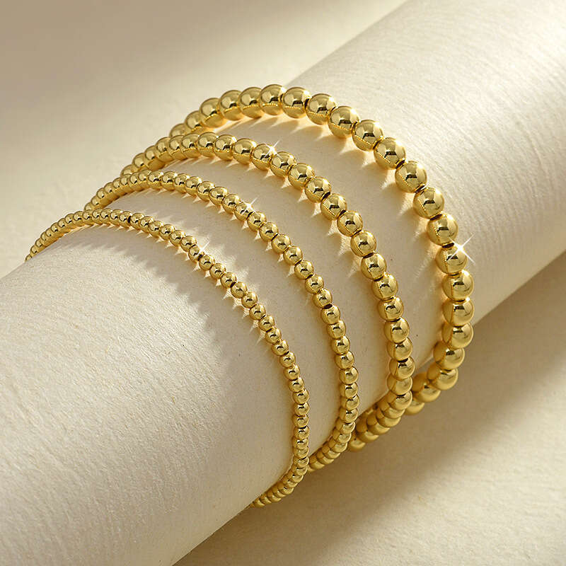 Bracelet simple metal 3mm 4mm 5mm round bead gold retro American elastic bead For Men and Women Designer jewelry Fashion Charm Chain Wedding Gift Part