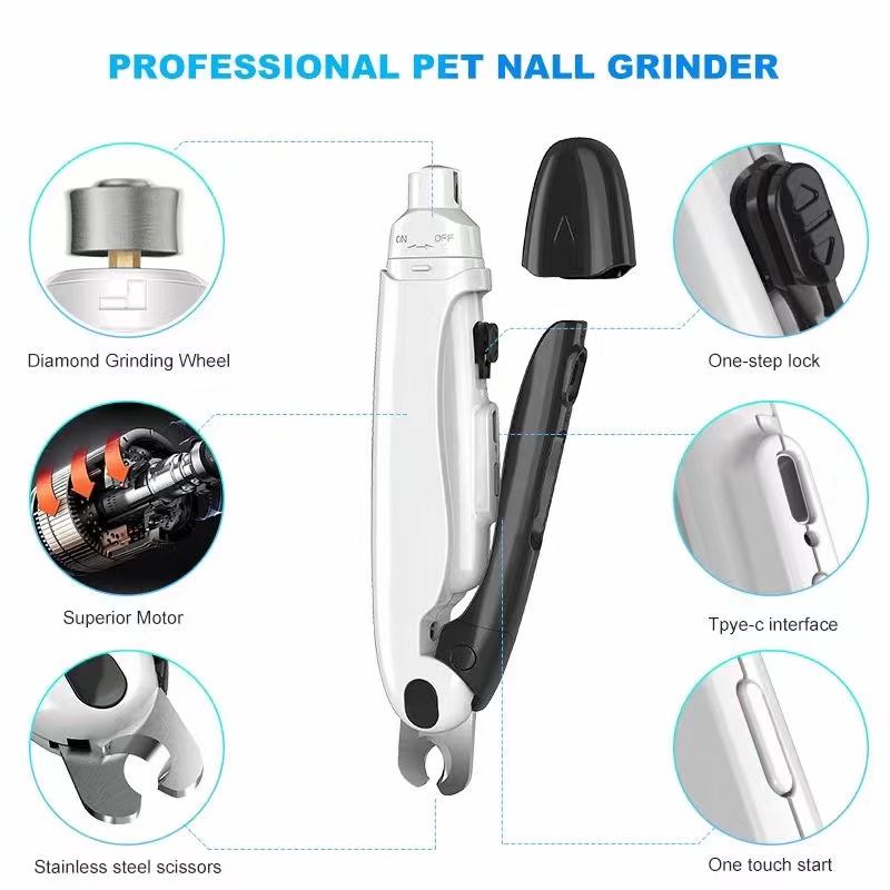 2 In 1 Factory Direct Sale Electric Pet Nail Grinder Dog Nail Scissors Rechargeable Pet Trimmer Electric Pet Grinder On Sale