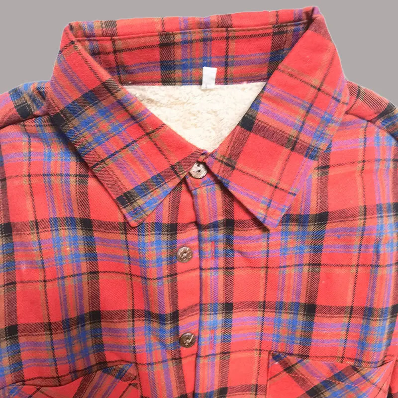 Autumn and winter mens pure cotton plain weave shirt jacket casual thick wool lining flannel shirt Sherpa button mens shirt 241126