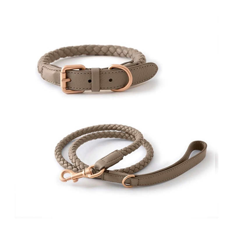 Manufacturer Pet Dog Collar Leash set Luxury Braided Leather Dog Leash Set Leather Woven Collar Leash For Dogs