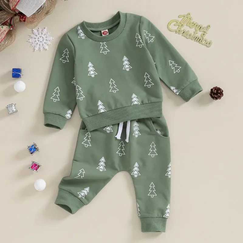 Clothing Sets Christmas Baby Boy Pant Sets Christmas Tree Print Long Sleeve Sweatshirt Tops and Bottom Sets Baby Items Clothing H241126