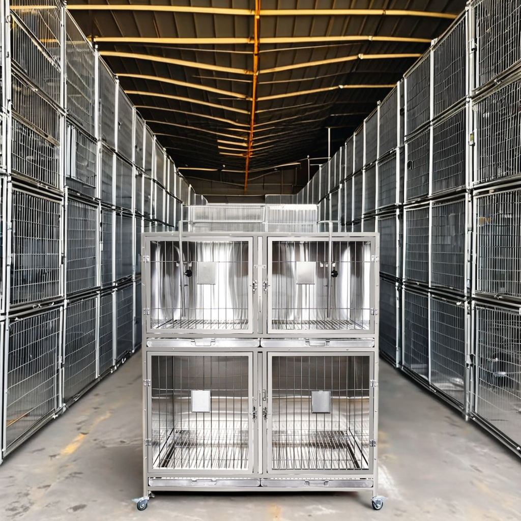 Direct Wholesale Supplies Custom 4 door High-quality Stainless Steel Pet Cage for Pet Hospital Animal Clinic Veterinary Cage