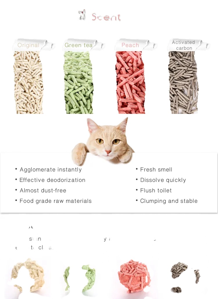 Professional Tofu Cat Litter Good Clumping Ability Cat Llitter Deodorization Cat Litter for wholesales