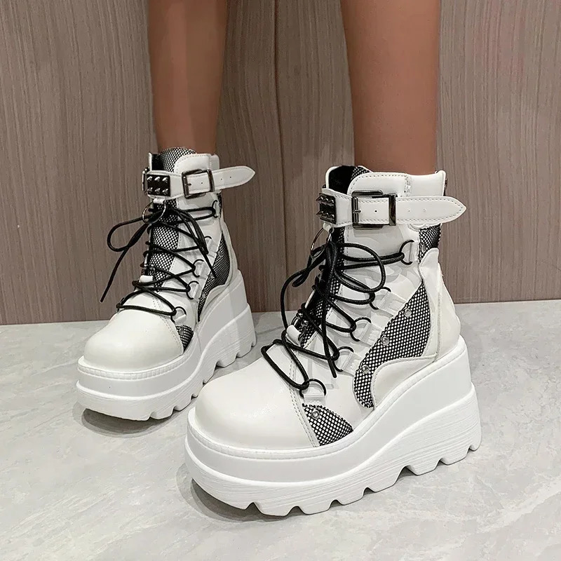 Womens Boots Autumn Women Ankle Boots Platform Wedges High Heels Short Boots Fashion Zip Cosplay Shoes of Women 241114
