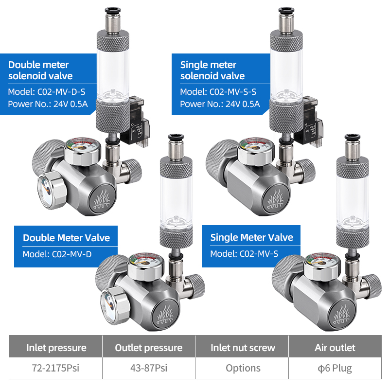 Mufan aquarium co2 regulator with Check Valve Bubble Counter magnetic Solenoid Valve MUFAN Aquarium CO2 pressure-reducing valve