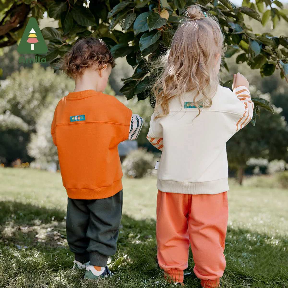 Clothing Sets Amila 2024 Spring New Boy Girl Set Stitched Sleeve Cartoon Animal Pattern 100% Cotton Casual Simple Kids Set H241126
