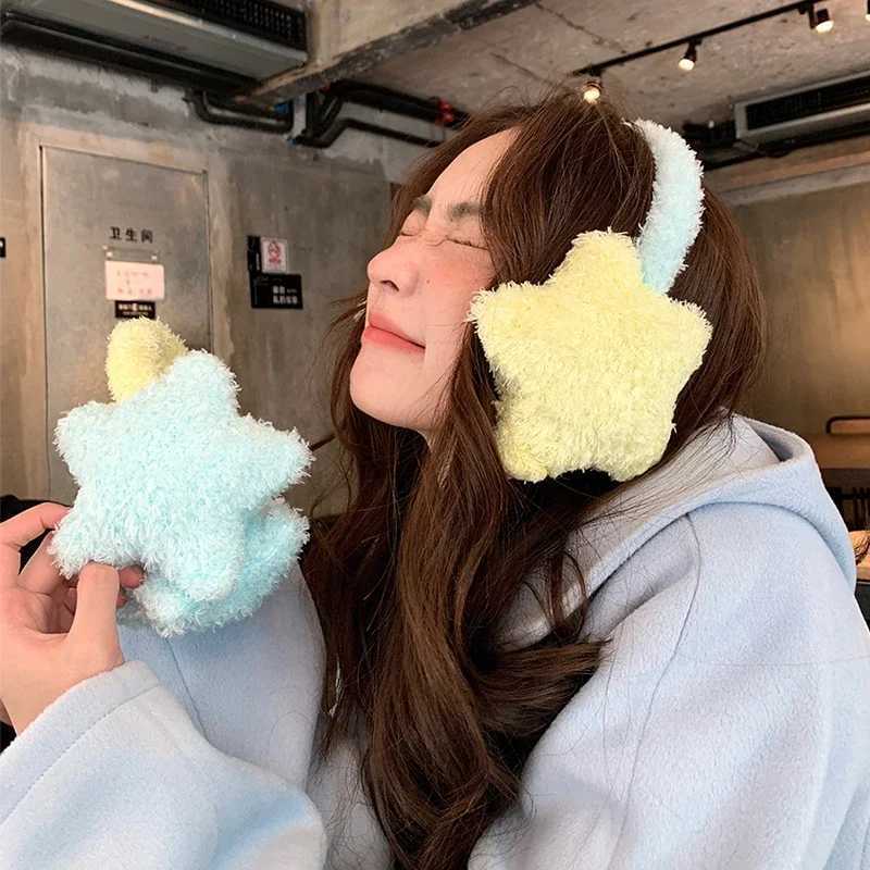 Y2K Star Plush Earmuffs Outdoor Cycling Ear Protection Colour Blocking Ear Bag Warm Winter Warm Earplugs Y2K Headset Ear CoverXJ241126