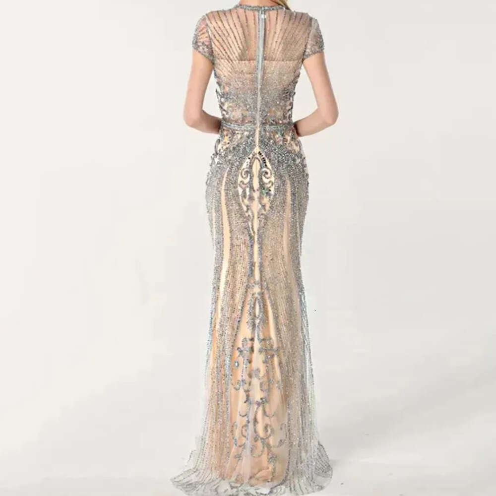 Mermaid Crystals Jewel Bg Sequin Long Evening Short Sleeves Tulle Pageant Dresses Formal Gowns Robe De Soiree Bm 6660306