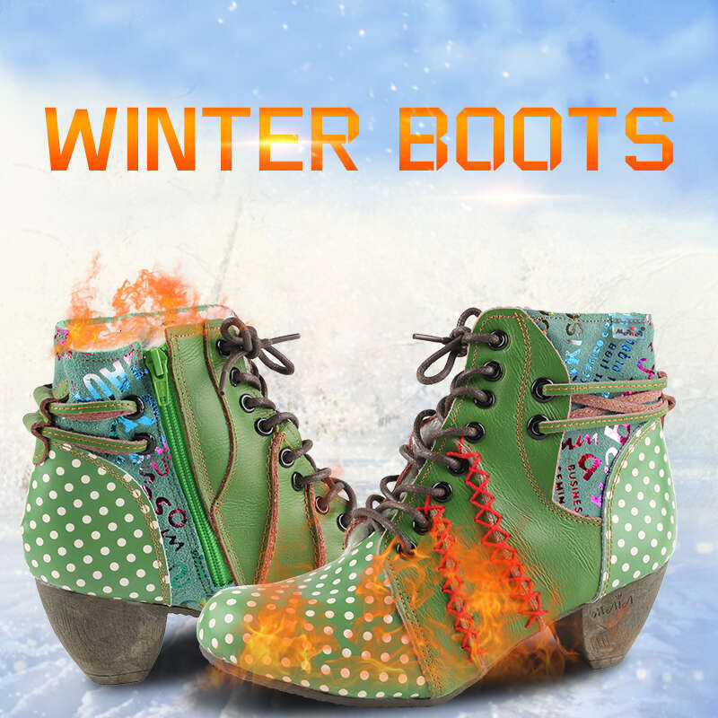 Winter Polka Dot Leather Women Boots with Warm Faux Fur and Moccasin Hand ing Fleece Version