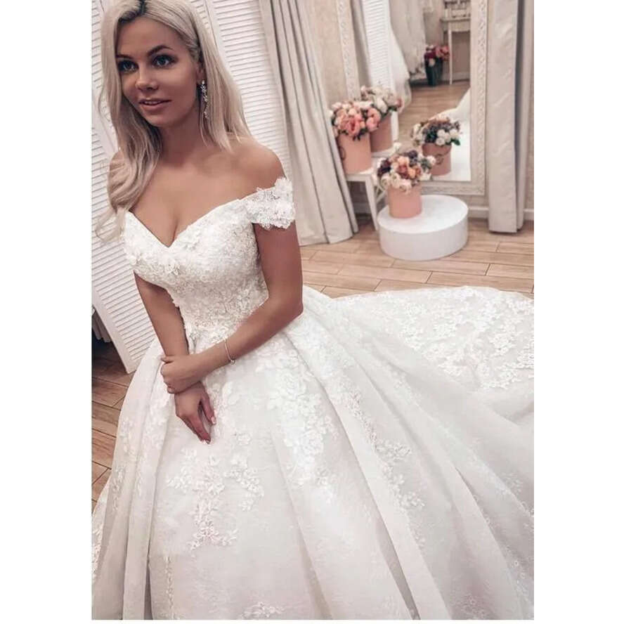 Dubai Arabic Ball Gown Dresses Off The Shoulder Beads Appliques Wedding Dress Bridal Gowns With Lace Up Back Cph095