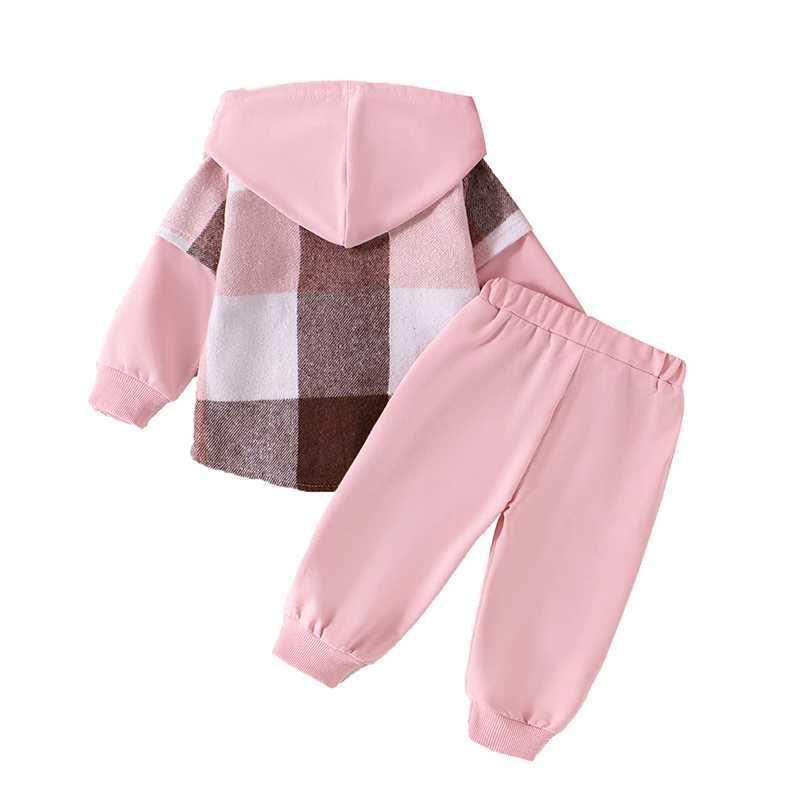 Clothing Sets Toddler Boy Girl Outfit Set Plaid Hoodie with Matching Trousers Long Sleeve Button-up Top Kids Clothing Set for Fall Winter H241126