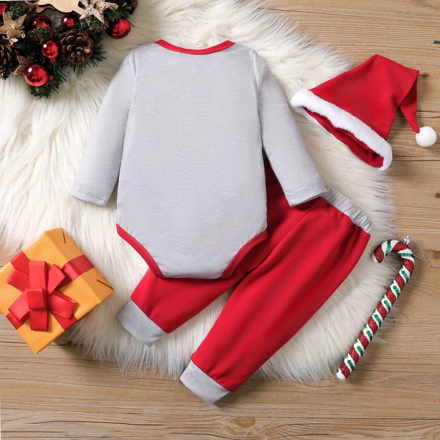 Clothing Sets 3PCS Baby Boy Fabric Stitching Christmas Long Sleeve Top/Pant/Hat Set H241126