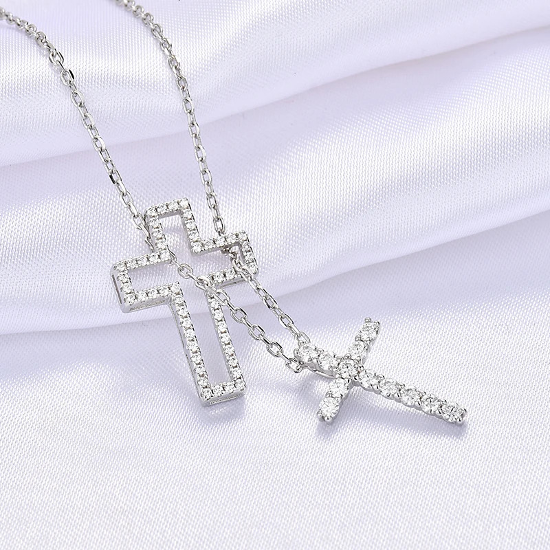 INZEN1 piece 925 silver 0.6 CT cross necklace classic simple pendant necklace gift for girlfriend 241113