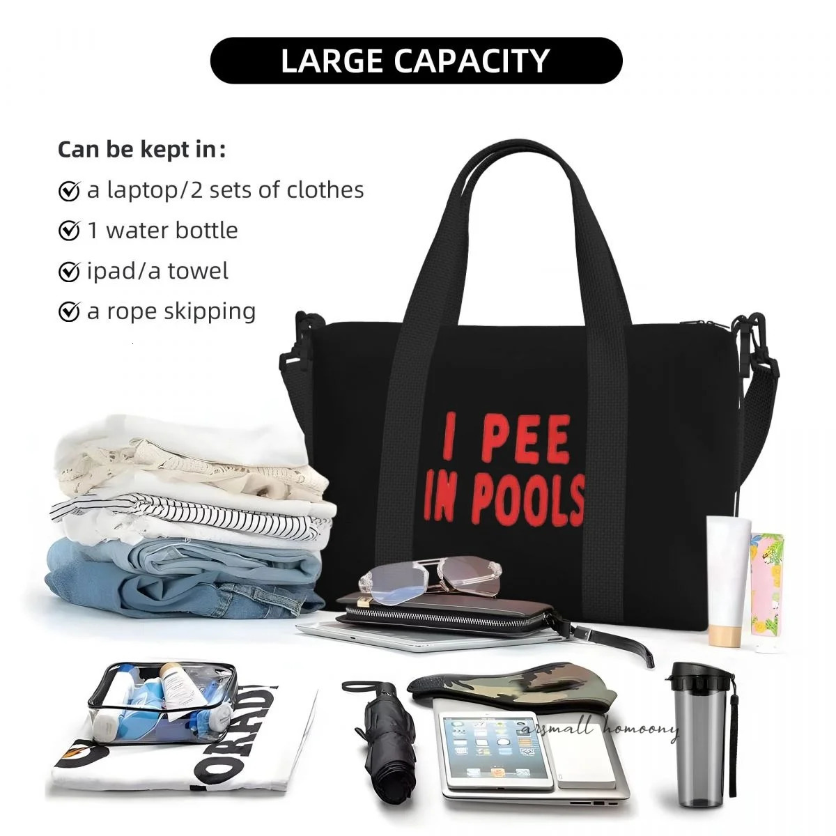 I Pee In Pools Funny Travel Duffel Bag with Shoulder Strap Sports Gym Overnight Bag for Women Personalized Weekender Bags 241114