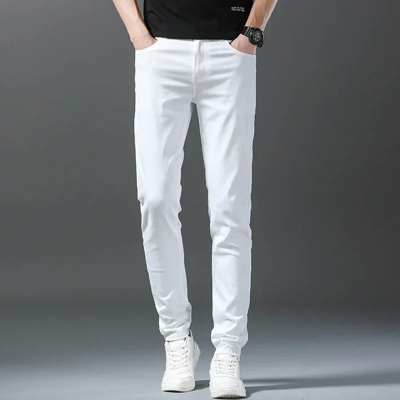 Spring Summer 98%Cotton Mens Slim Jeans Straight Casual Fashion Pencil Pants High Quality Trousers Male Clothes White 241126wtt