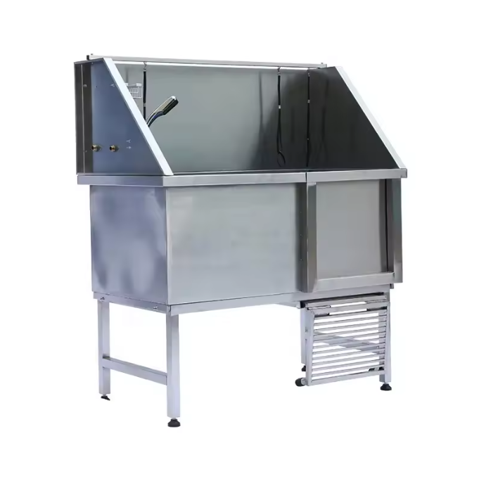 USMILEPET Professional Stainless Steel Pet Dog Bath Tub with Steps Faucet and Walk-in Ramp For Pet Grooming Shops
