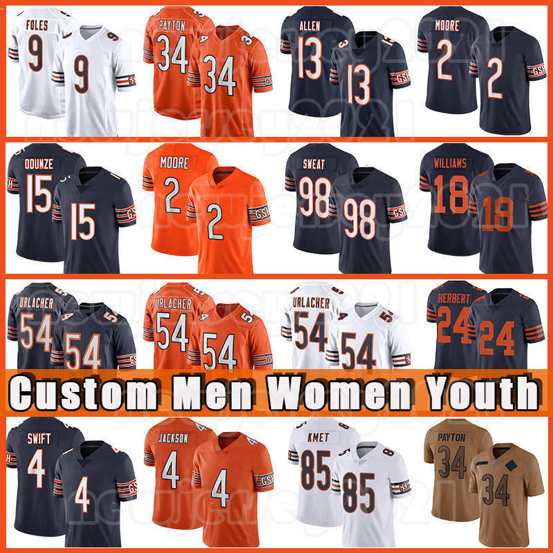 18 Caleb Williams Rome Odunze Football Jersey DJ Moore D'Andre Swift Keenan Allen Walter Payton Jaquan Brisker Darnell Wright Tremaine Edmunds Cole Kmet Montez Sweat