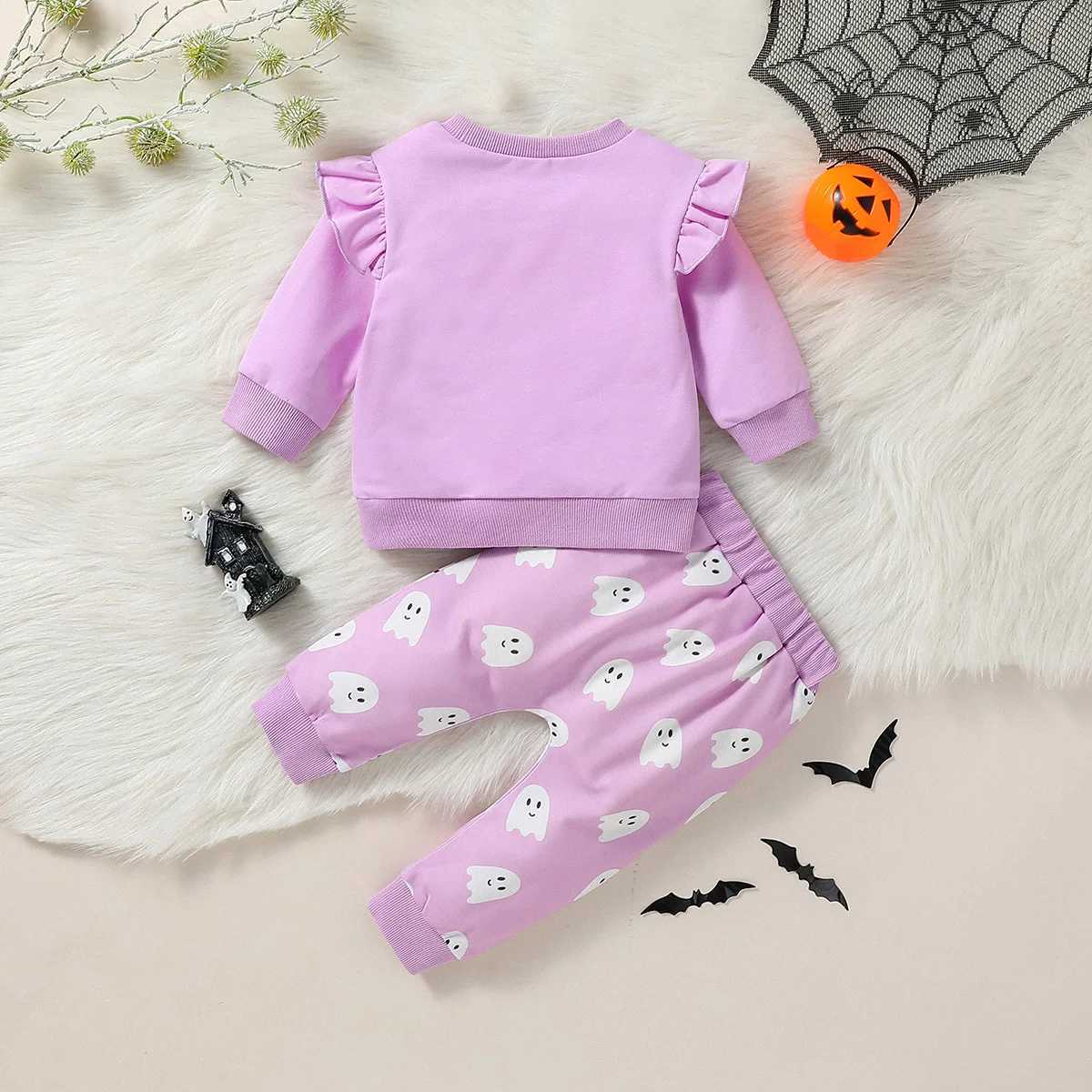 Clothing Sets 2PCS Fall Baby Girls Flying Long Sleeve Print Ghost For Halloween Casual Outdoor Pantsuit 0-3Y H241126
