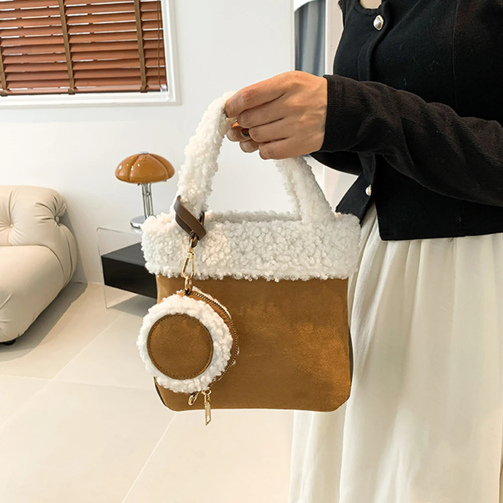 Faux Lamb Wool Handbag Women Casual Plush Crossbody Bag Furry Shoulder Winter Fluffy Tote Stylish Purse 241125