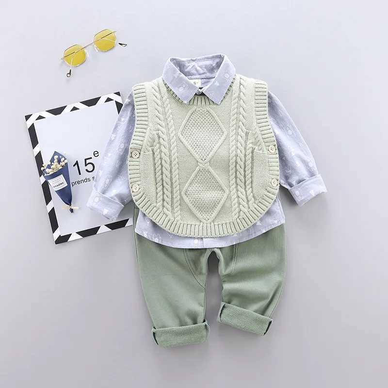 Clothing Sets Autum Children Clothing Sets Gentleman Outfits Baby Boys Sweater Vest + Shirt + Pants 3Pcs Suit Winter Kids Clothes 0-4 Years H241126