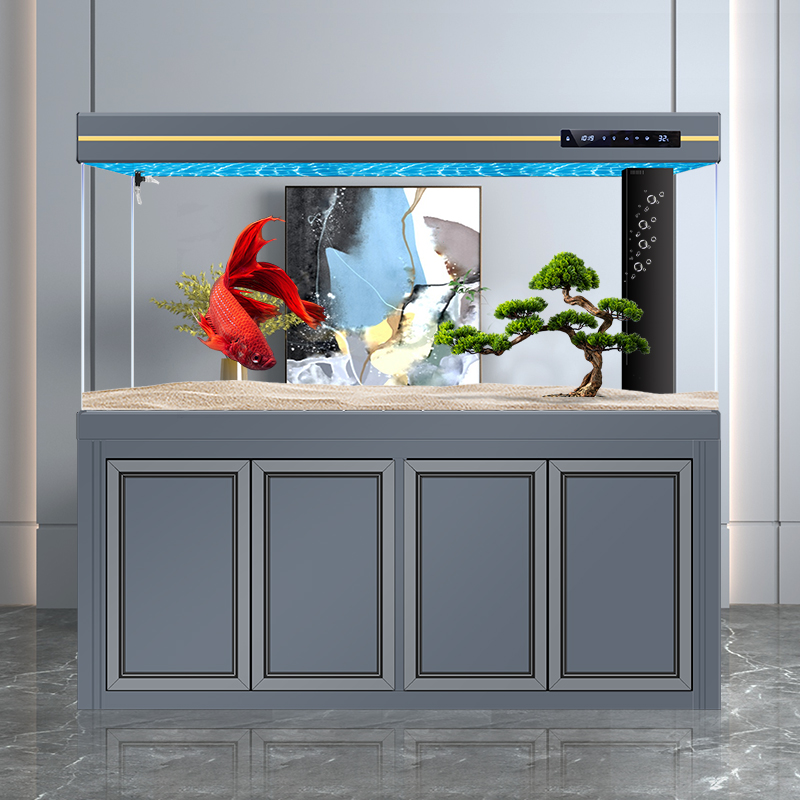Large fish tank glass aquarium living room dragon fish tank 1.2m 1.5m 1m 3M aluminum alloy bottom cabinet bottom filter
