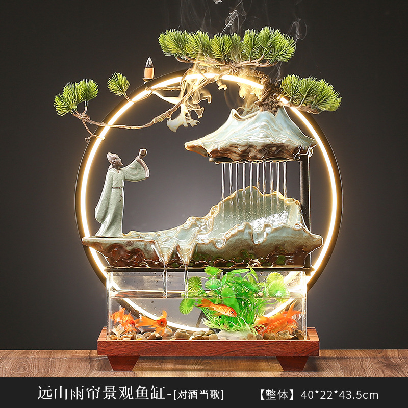 Creative Waterfall Landscape Flowing Fish Tank Aquarium Indoor Office Decoration Craft Gift