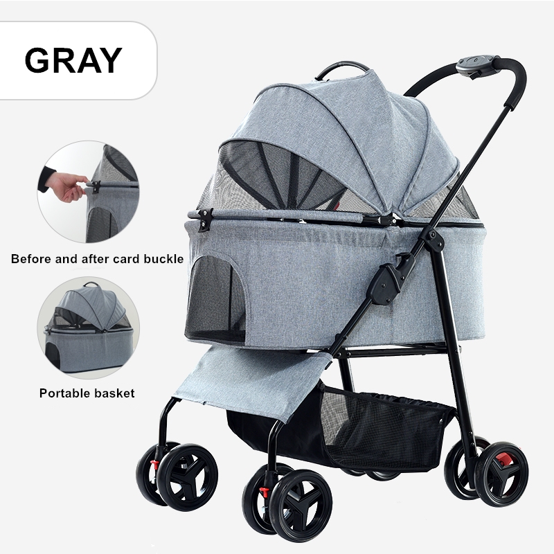 Pet Stroller Cat Dog Stroller With Storage Basket Foldable Lightweight Dog Carrier Trolley Jogging Stroller