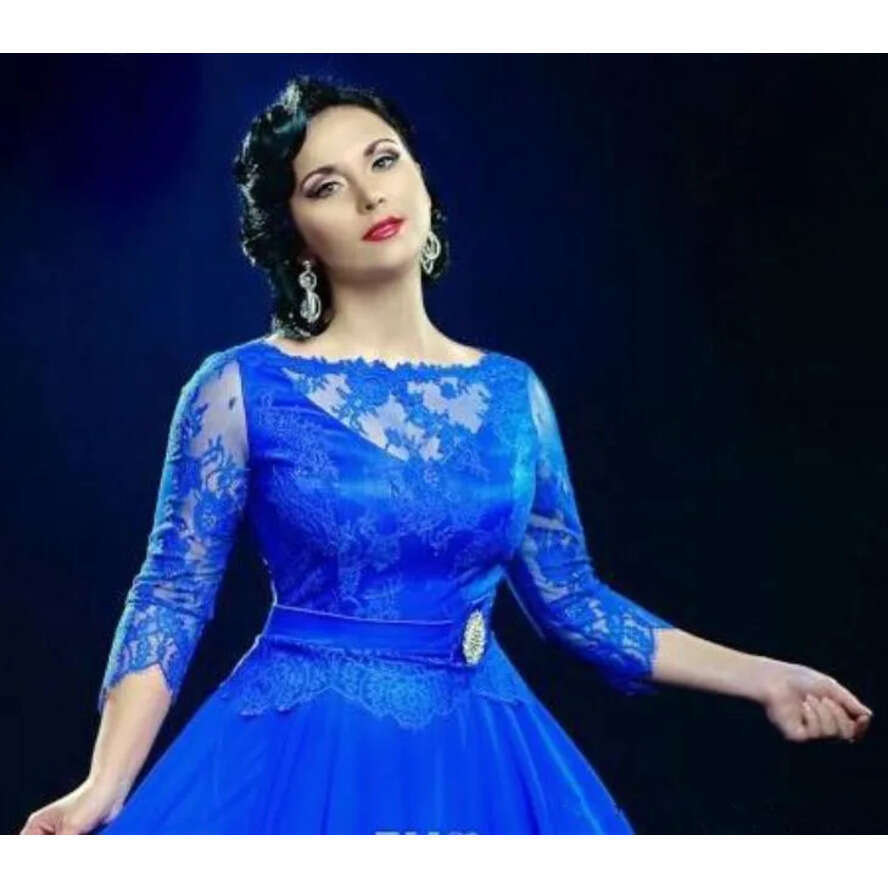 Royal Blue Sheer Evening With 3 4 Sleeve Formal Party Long Prom Gowns Dress Plus Size Special Ocn Dresses