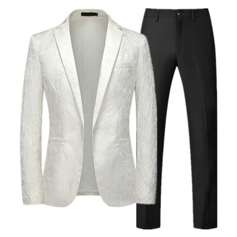 Mens Classic Jacquard Suit Set 2 Pieces (Blazer+pants) Business Fashion Brand Formal Dress Banquet Wedding Suit Set Size 6XL-M X250704