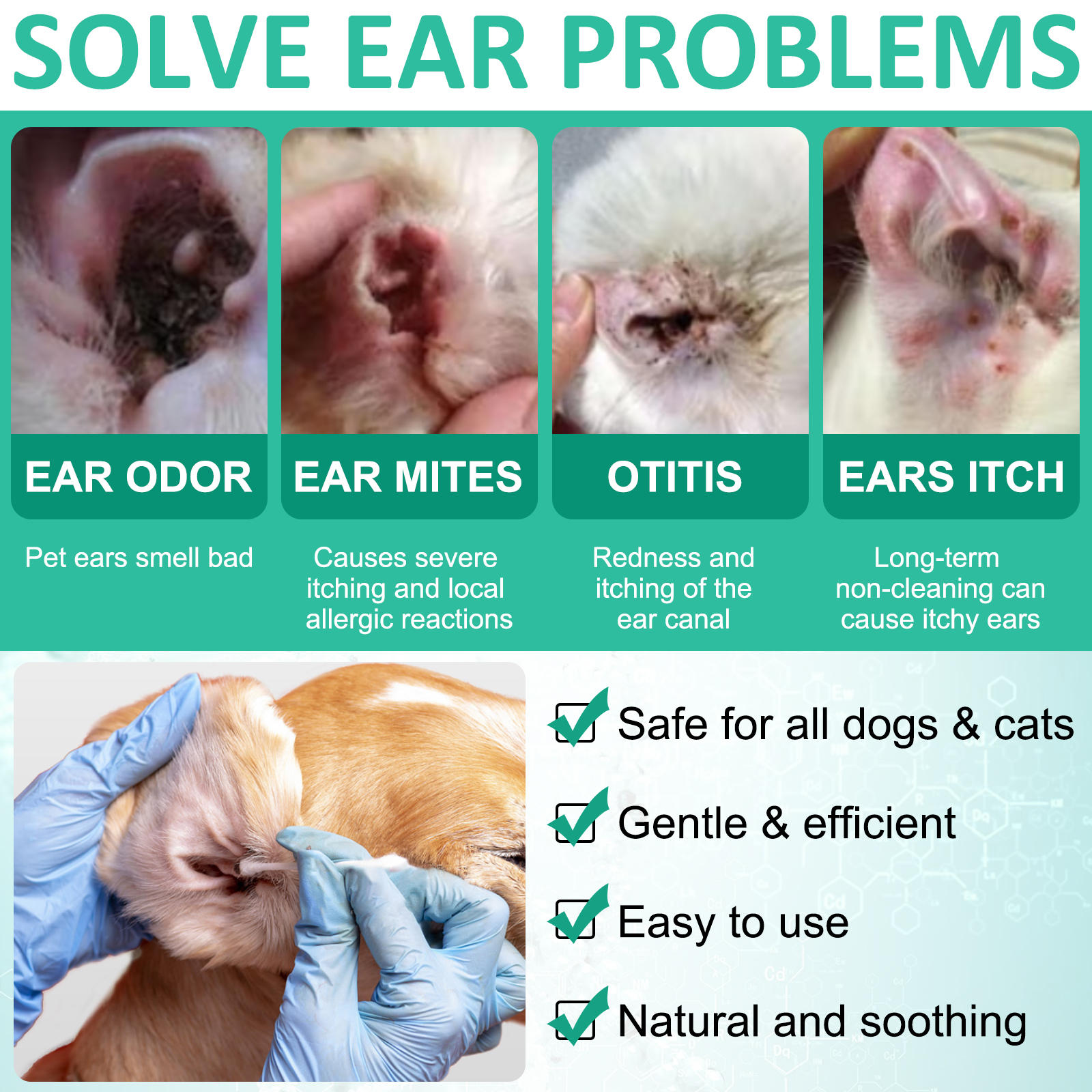 ELAIMEI Natural Safe Wash Treatment Alcohol Free Non-irritating Pet Ear Cleaner for All Cat Dog