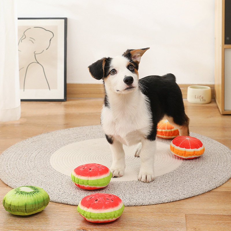 2025 Custom Pet Dog Sound Paper Fruit Series Plush Toys Bite Resistant Teeth Toy