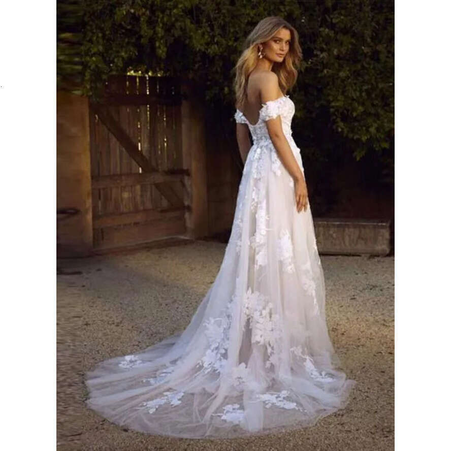 New Country Boho Wedding Dresses Sexy Backless A E Off Shoulder Appliqued Tulle Long Summer Bridal Gowns Bohemian Bm1510
