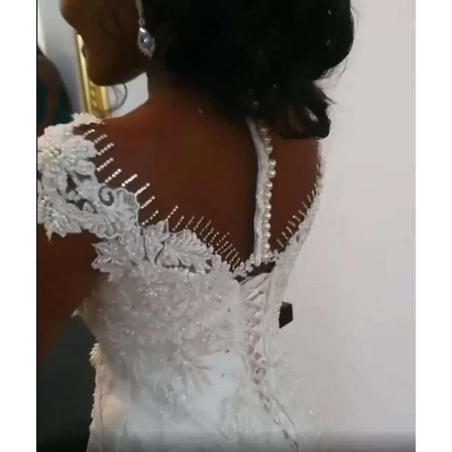 Plus Size Arabic Lace Mermaid Wedding Aso Ebi Urious Applique Beaded Sheer Neck Bridal Dresses Vintage Vestido De Novia