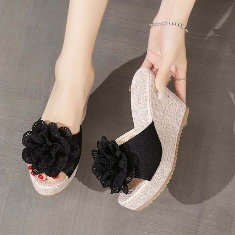Summer beach platform womens wedge slider sticker bow womens sandals chlorine shoes slider 241126