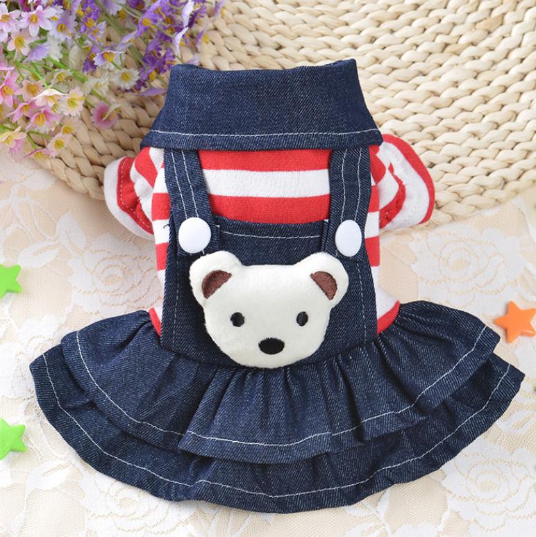 Striped Jean Pet Dog Clothes Overalls Dress Small Cat Puppy Jumpsuit Hoodie for Girl Boy Poodle