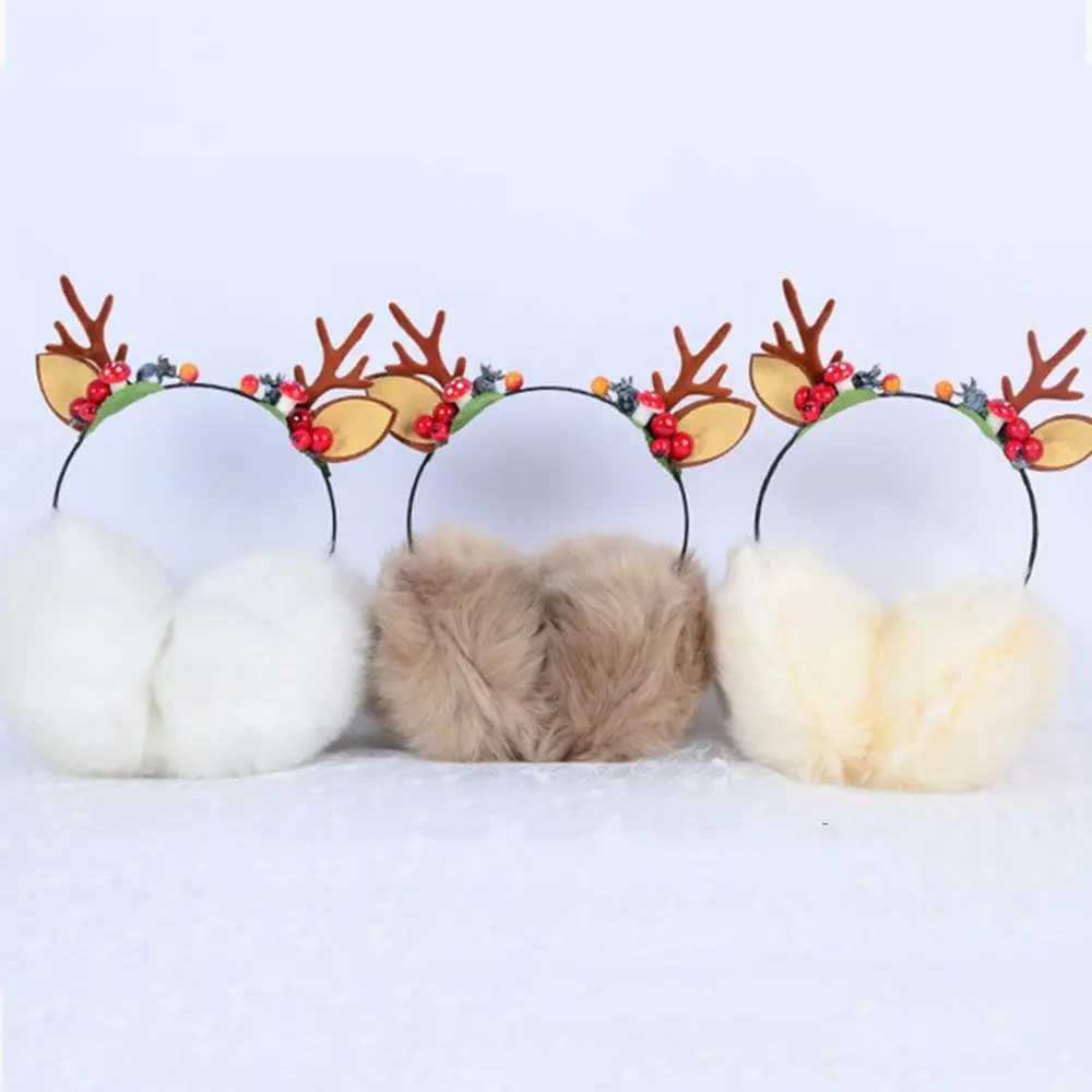 Elk Earmuff Christmas Antlers Berry Earmuff Cold Protection Woman Ear Cover Plush Earmuffs Winter Warm Earfl GiftsXJ241126