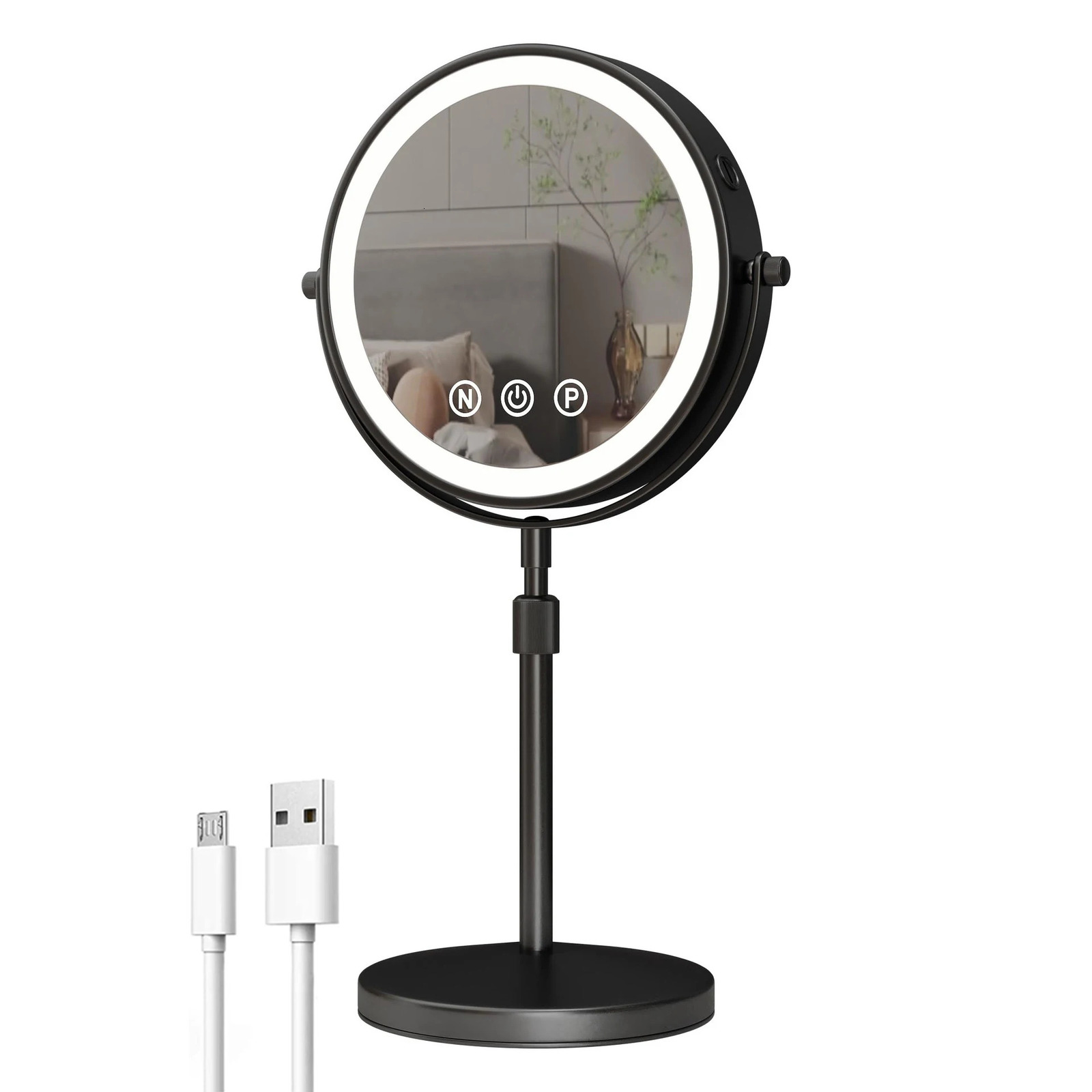 Compact Mirrors 9 inch 360 degrees Bedroom or Bathroom table Lifting Makeup Mirror 3X Magnifying Double Mirror with LED Light Cosmetic Mirror 240416 S