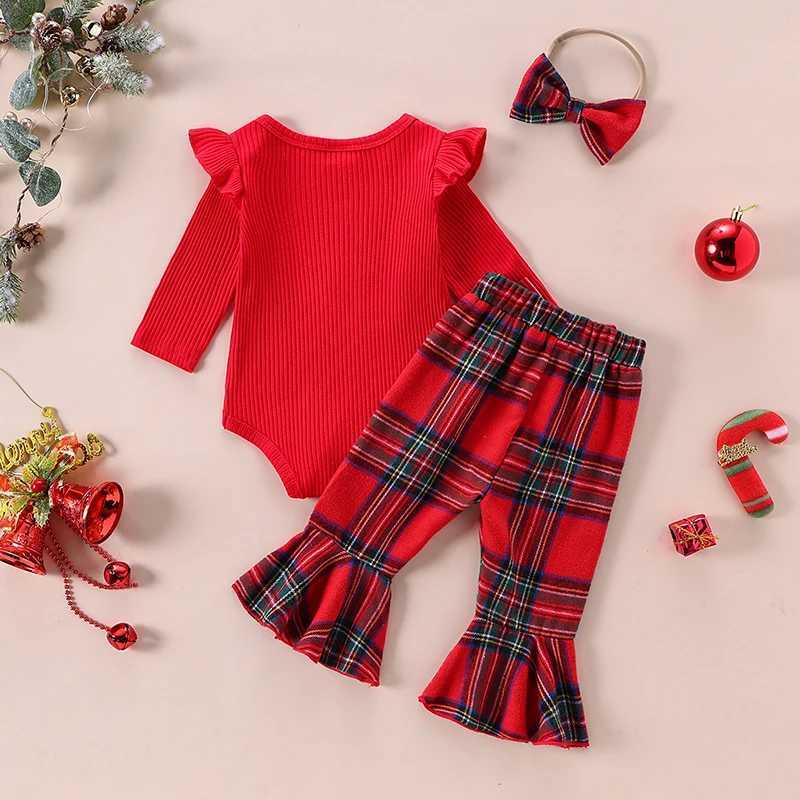 Clothing Sets Toddler Girls Winter Clothing Set Cute Long Sleeve Romper with Plaid Pants and Matching Bow Headband Outfit for Fall H241126