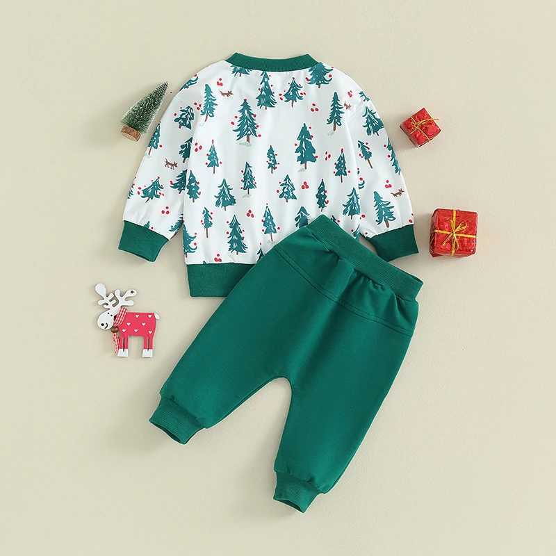 Clothing Sets Kids Christmas Pajamas Set Toddler Boys Girls Xmas Tree Print Long Sleeve Tops and Solid Color Pants 2Pcs Outfits for Winter H241126