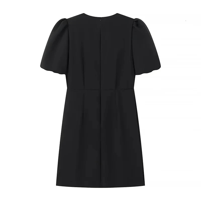 TRAF heart-shaped cut red mini dress womens summer bow black short sleeved womens puff dress elegant party dress 241125