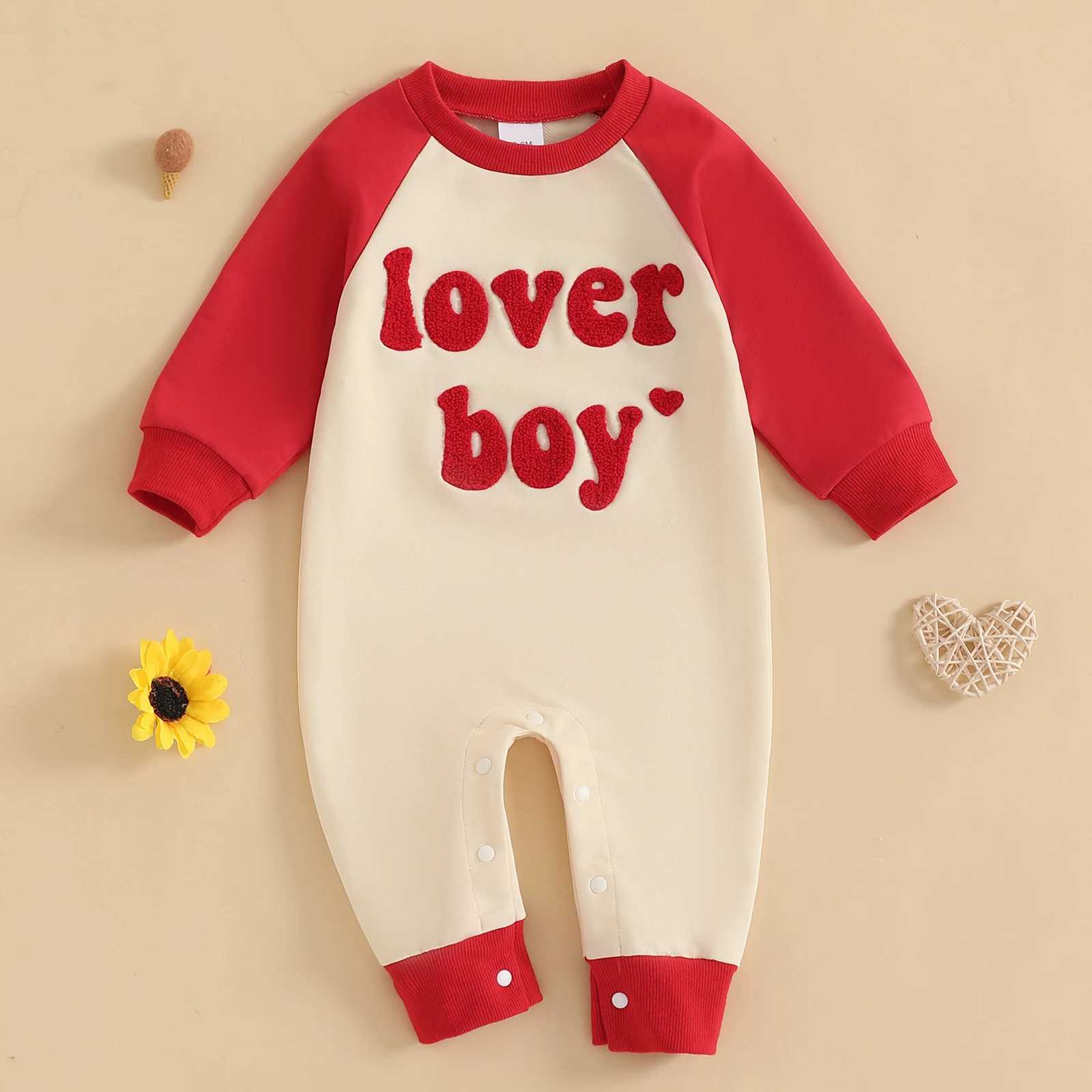 Clothing Sets Baby Boy Autumn Romper Valentine Day Clothes Letter Embroidery Contrast Color Long Sleeve O Neck Jumpsuit for Toddlers Infant H241126
