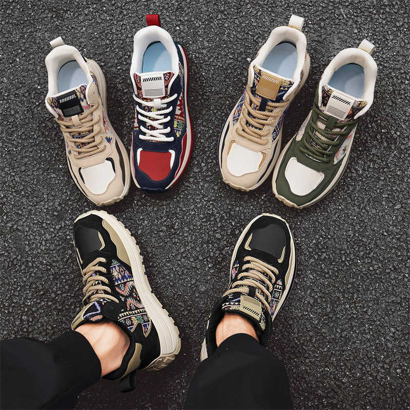 High Quality National style printed embroidered board shoes for autumn and winter new comfortable fabric surface height increasing thick sole versatil