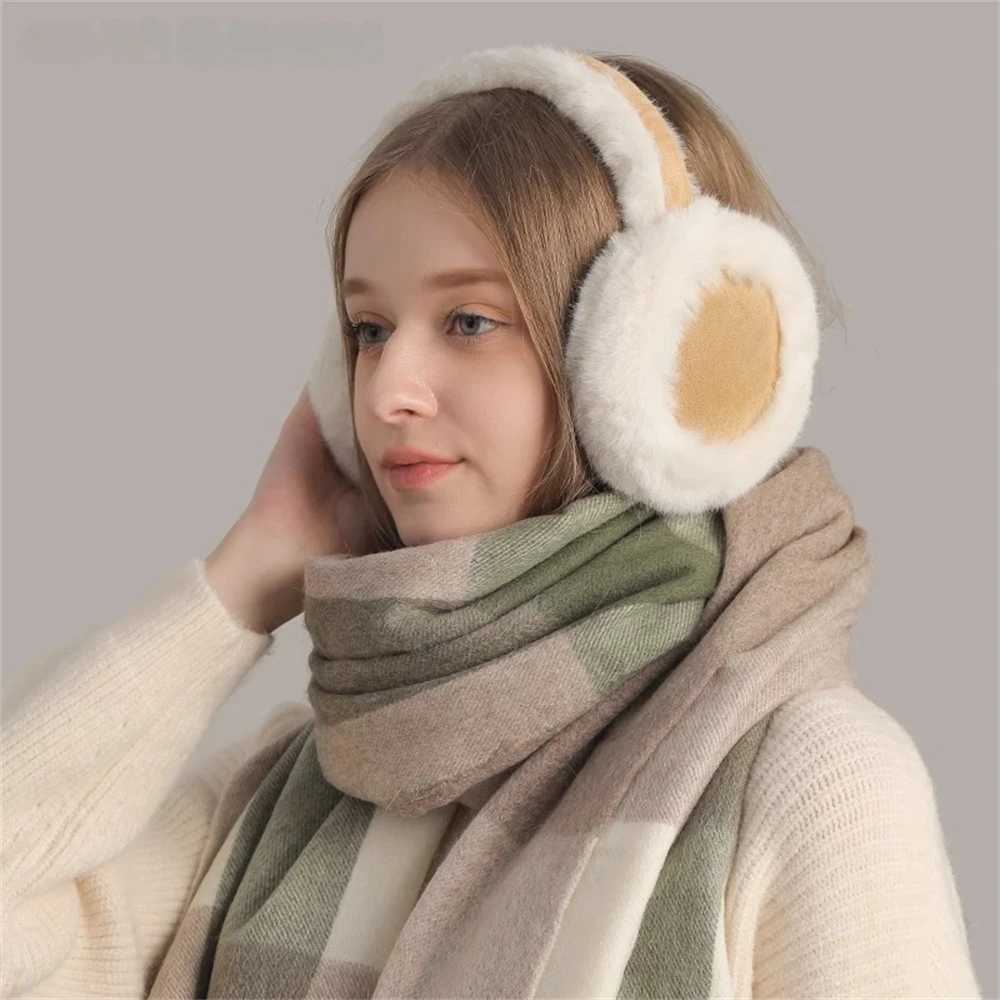 Winter Warm Folding Portable Earmuffs Faux Rabbit Fur Headphone Muffs Male Thicker Deerskin Velvet Ear Cover Womens Cute EarlXJ241126