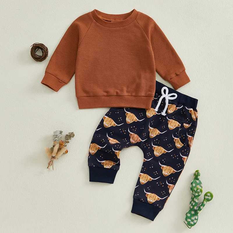 Clothing Sets Toddler Cowboy Style Clothing Set Adorable Western Theme Long Sleeve Top with Elastic Waist Pants for Baby Boys H241126