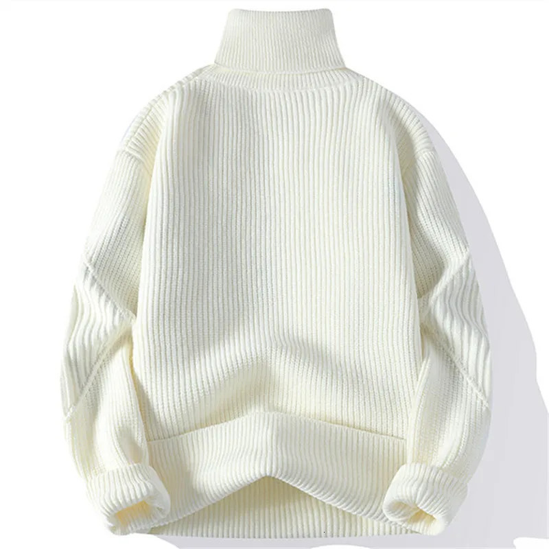 Autumn and Winter Fashion Turtle Neck Sweater Mens Patch Work Knitted Lanhua Korean Casual Sweater Loose Mens Warm Lanhua Knitted 241126