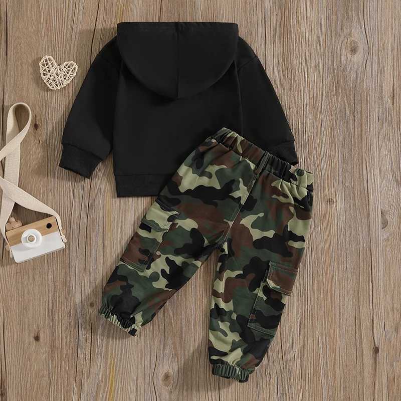 Clothing Sets Toddler Boy Autumn Clothes Set Camo Print Hooded Sweatshirt with Letter Print Long Sleeve Top and Cargo Pants Outfit H241126