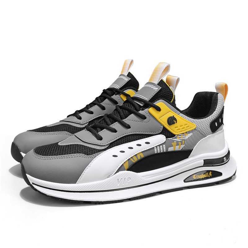 High Quality Spring mens shoes with leather splicing mesh breathable running and trendy shoes comfortable mesh lining low cut Forrest Gump shoes T2411