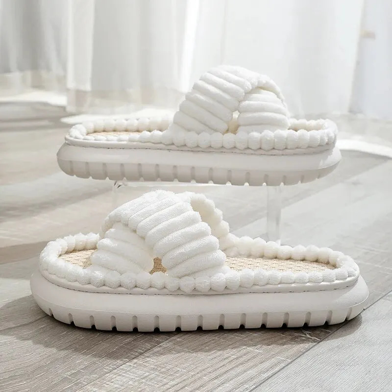Womens Spring/Autumn Family Slide Open Toe Cross with Linen Sole Indoor Slide Linen Sole Bathroom Slide 241126