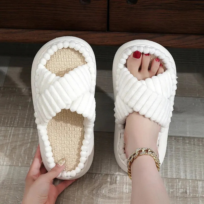 Womens Spring/Autumn Family Slide Open Toe Cross with Linen Sole Indoor Slide Linen Sole Bathroom Slide 241126