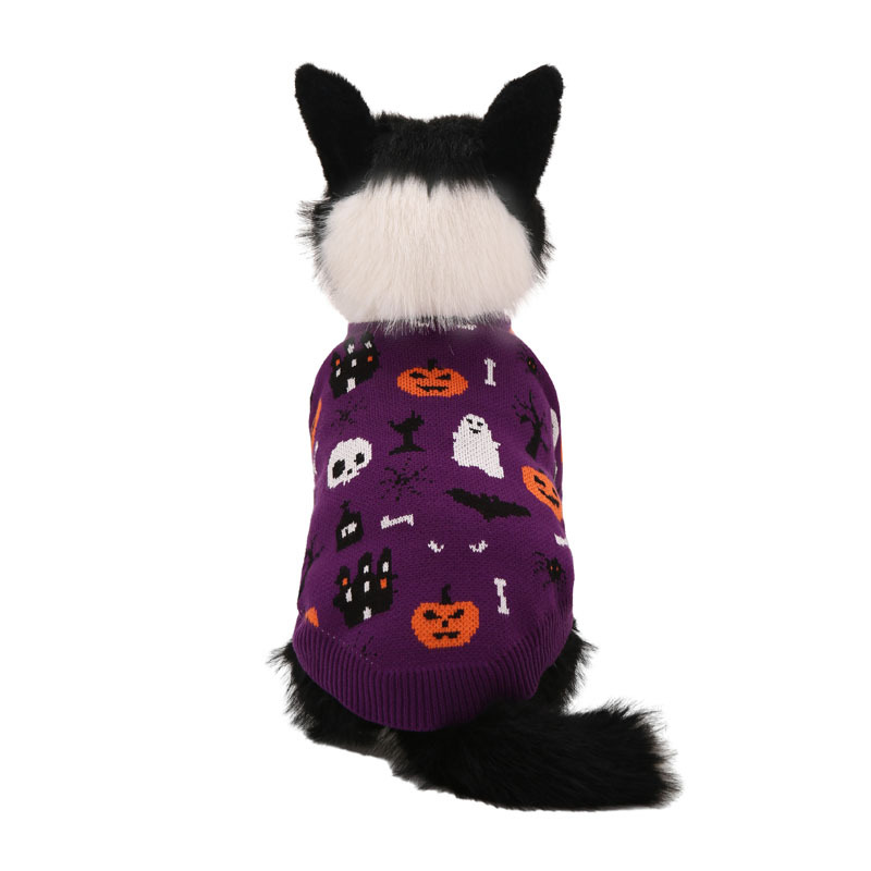 Winter Warm Soft Halloween pet clothes purple Knit pullover Sweater
